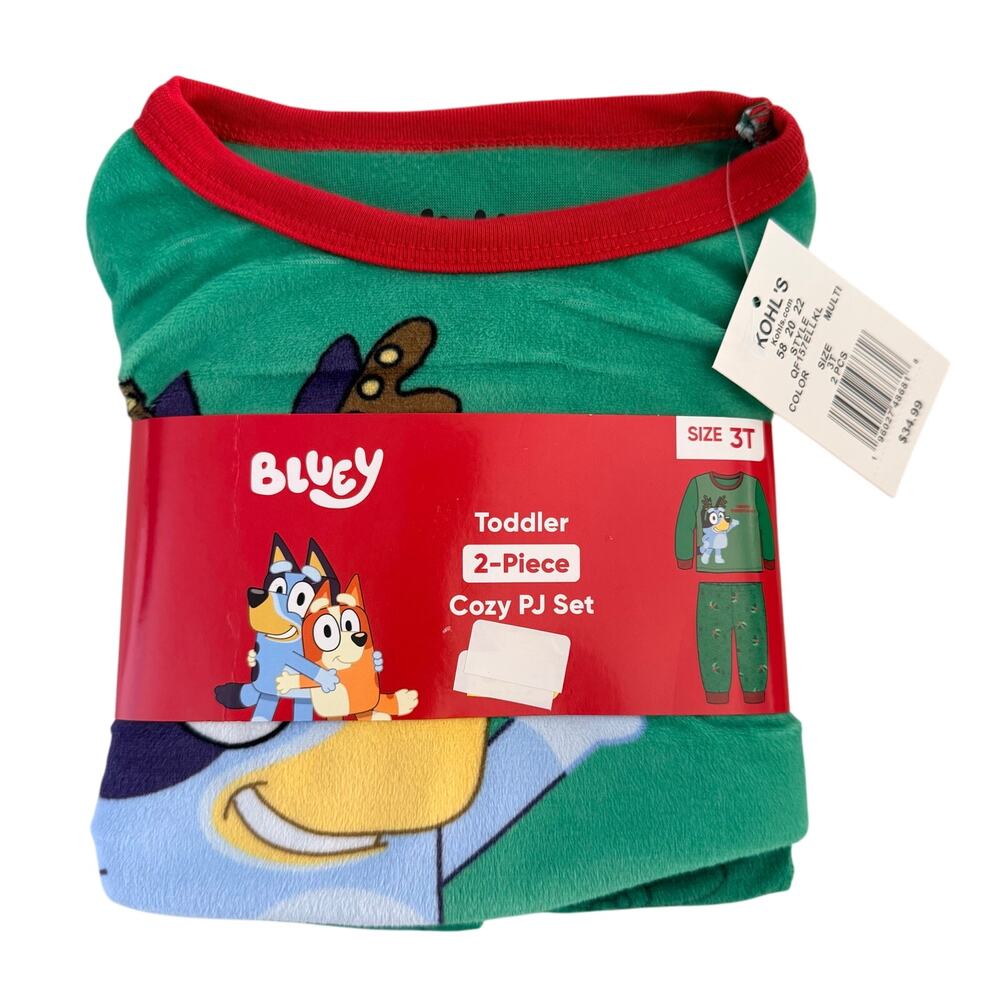 Bluey 2pc Pajama Set 3T Green Cozy PJ Flame Resistant Fleece Pants Shirt